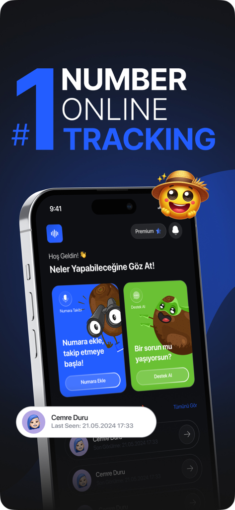 wLog App-Oberfläche, die Online-Tracking-Funktionen und eine 'zuletzt online'-Benachrichtigung zur Familienüberwachung anzeigt
