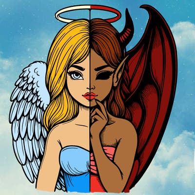 realistic angel half demon