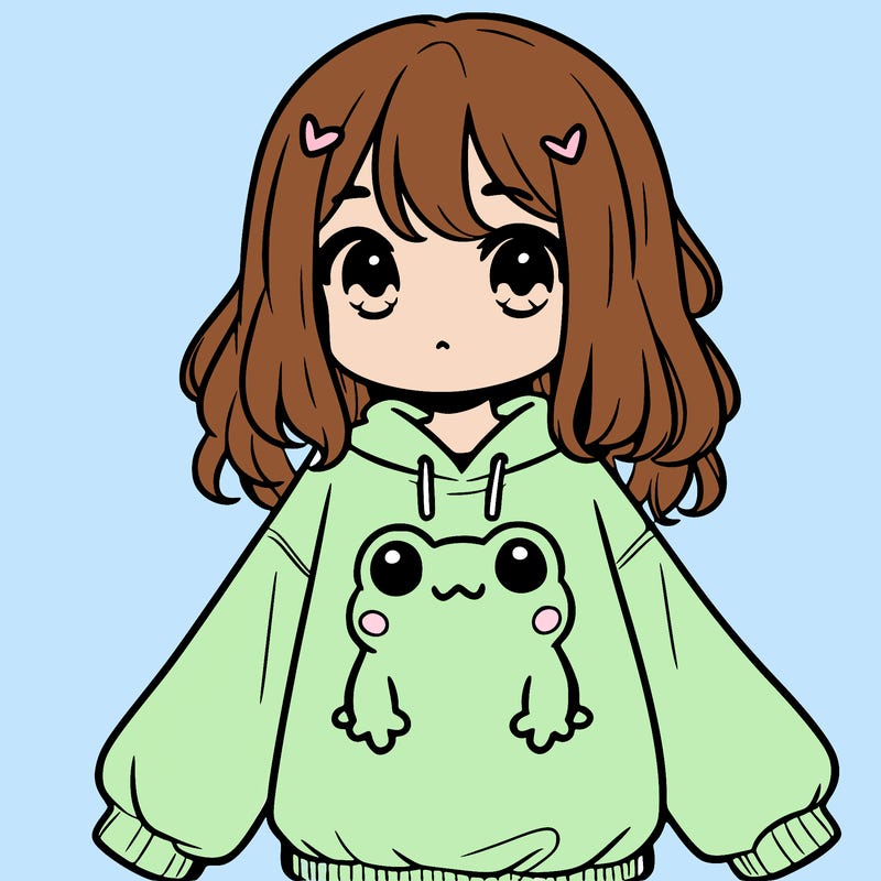 girl wearing frogging sweatshirt