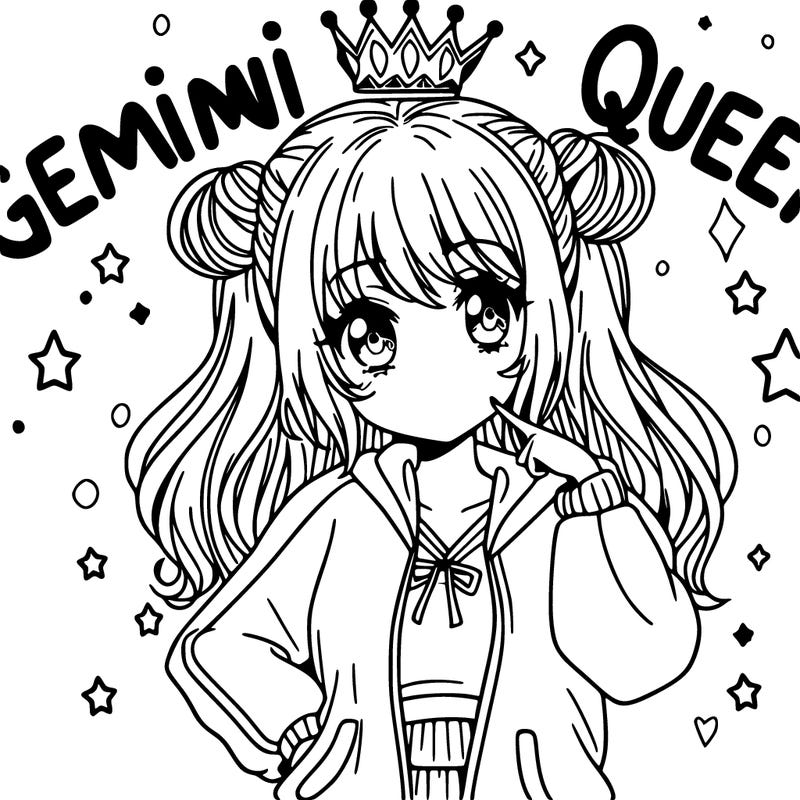 manga girl with words gemini queen