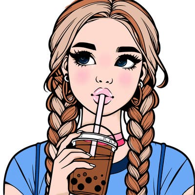 realistic girl with braided hair drinking boba