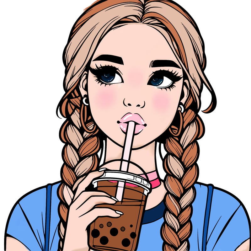 realistic girl with braided hair drinking boba
