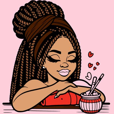 a black woman that looks realistic with braids tied in a bun having a self care day at the spa