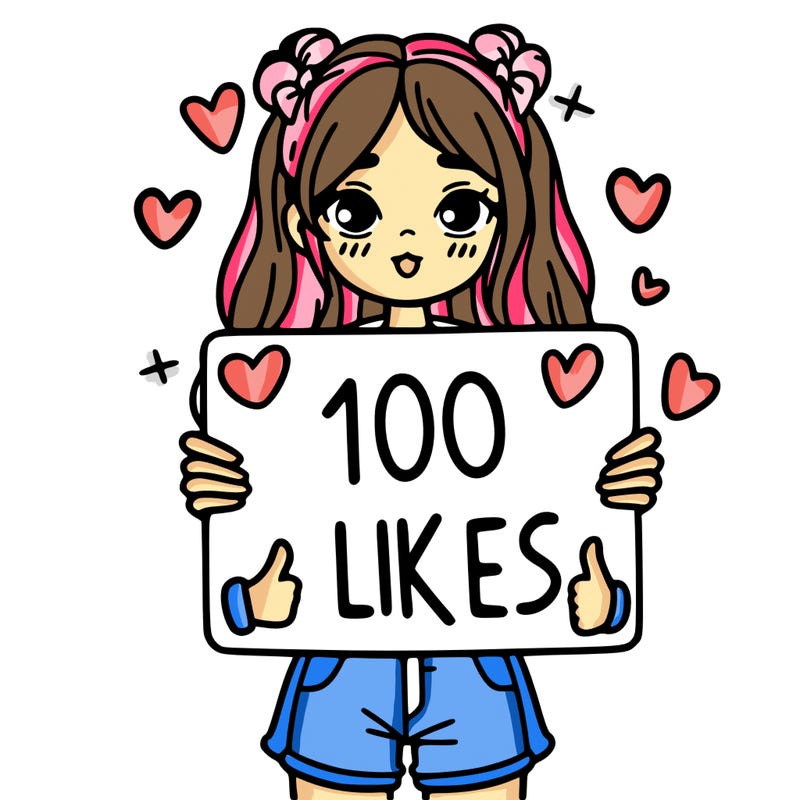 girl holding a sign saying 100 likes