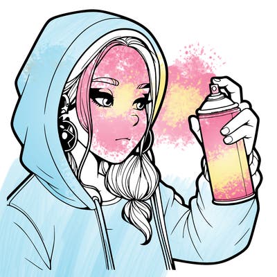 a realistic girl, spray painting