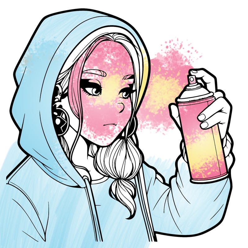 a realistic girl, spray painting