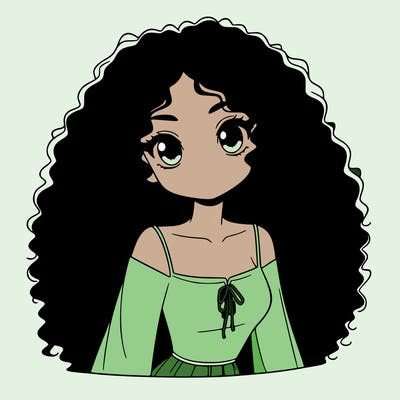 a black anime girl with long afro hair