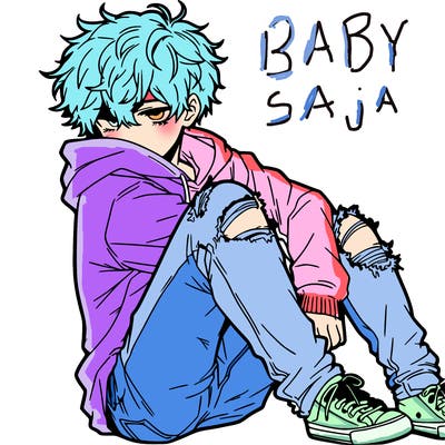 a male hoddie ripped jeans messy hair anime