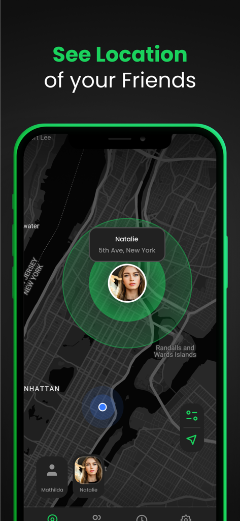 Ubicación en vivo de un amigo en una interfaz de mapa móvil