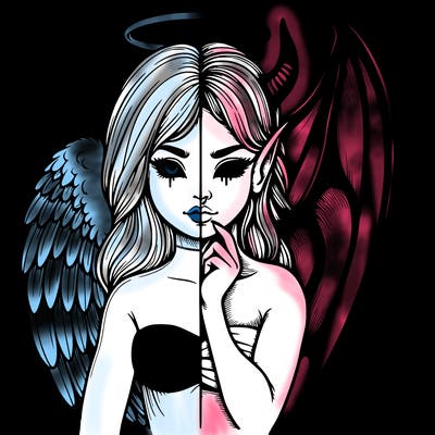 realistic angel half demon