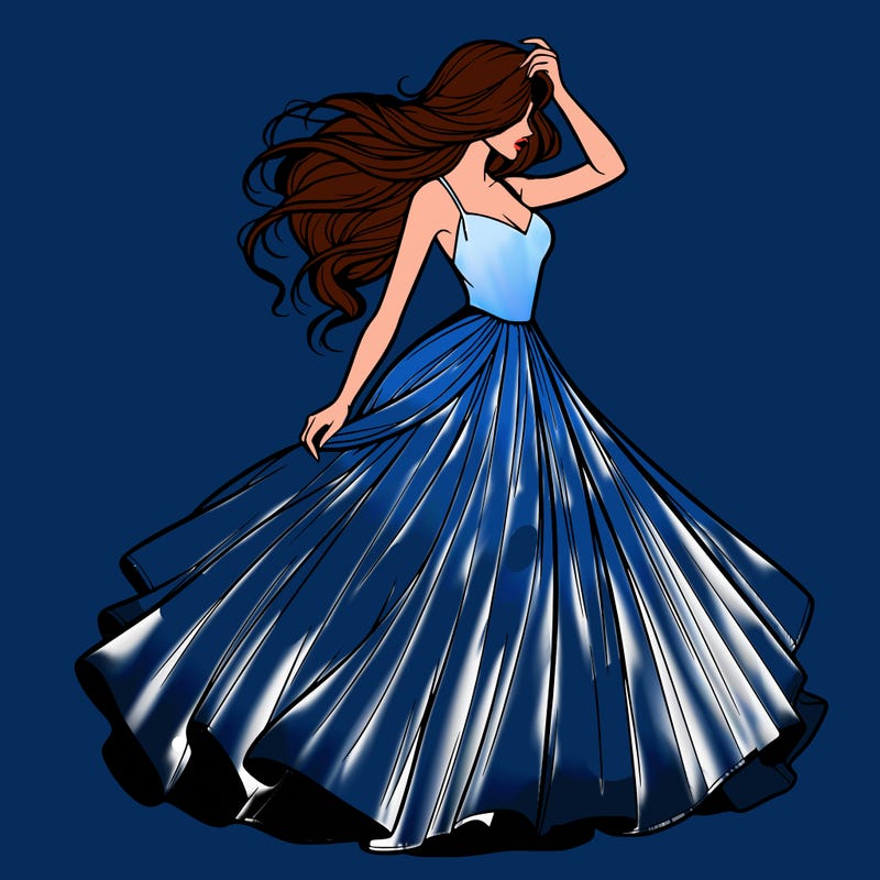 realistic woman with dress flowing in the wind