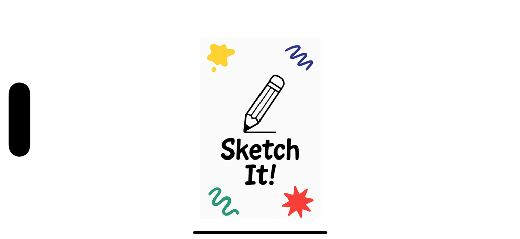 Childrens Drawing Board - Splash screen of the Childrens Drawing Board app featuring the text Sketch It with a pencil illustration and colorful doodles.