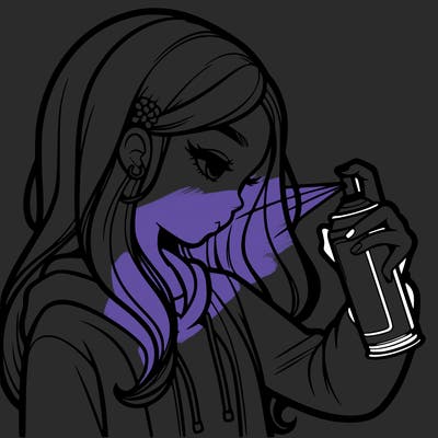 a realistic girl spray painting