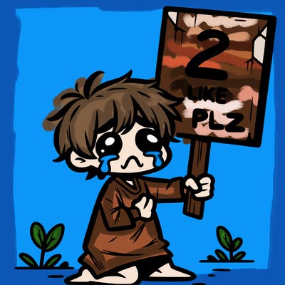 small poor toddler crying with sign that says 2 like plz