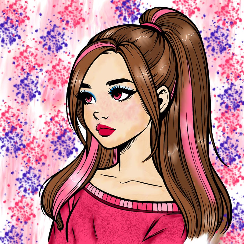 realistic girl with a high ponytail