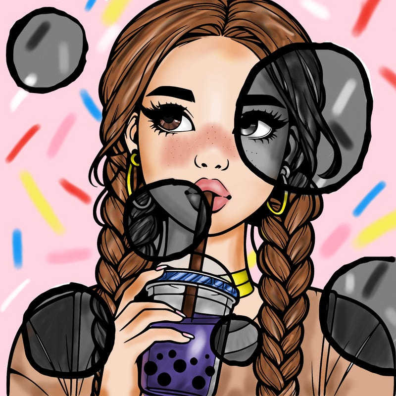 realistic girl with braided hair drinking boba