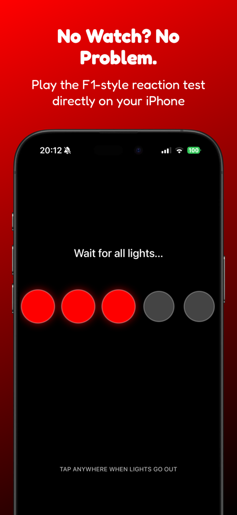 F1 Start - Reaction test - F1 style reaction test starting lights simulator on an iPhone screen