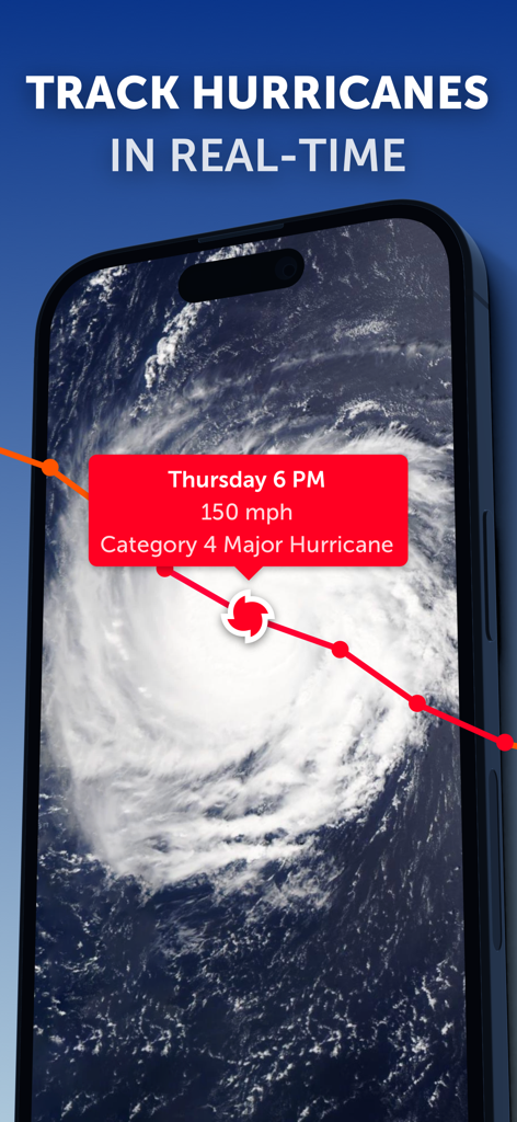 Zoom Earth - Weather Forecast - Zoom Earth app interface displaying real-time satellite tracking and data for a Category 4 hurricane.