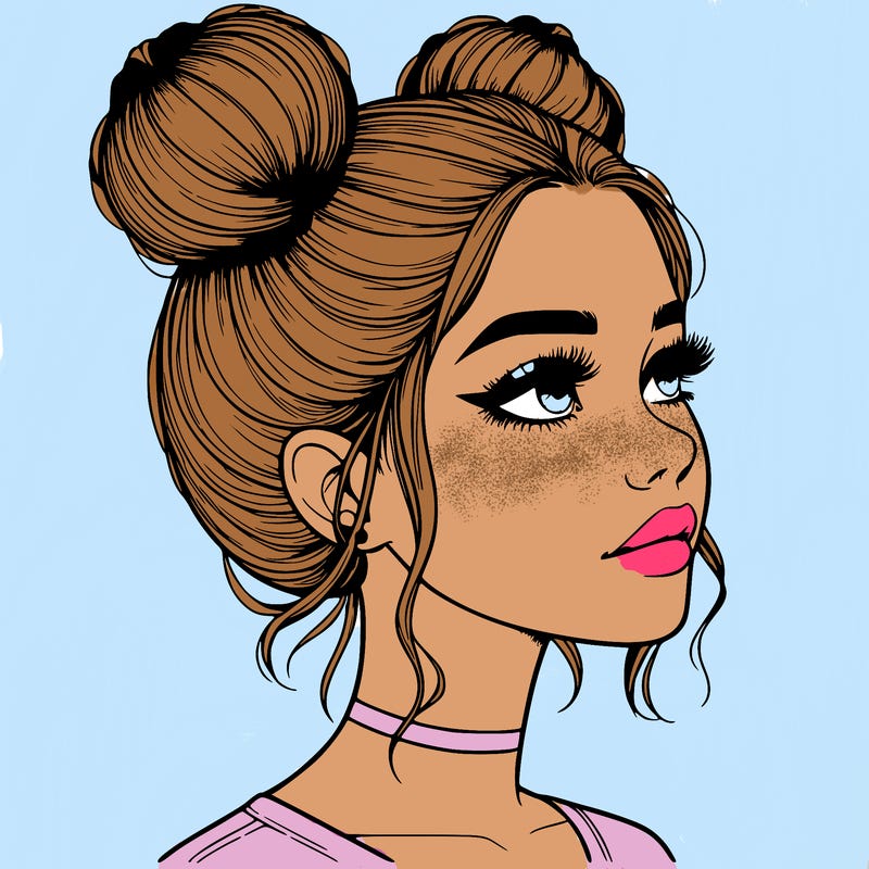 realistic girl with buns on the top of her head