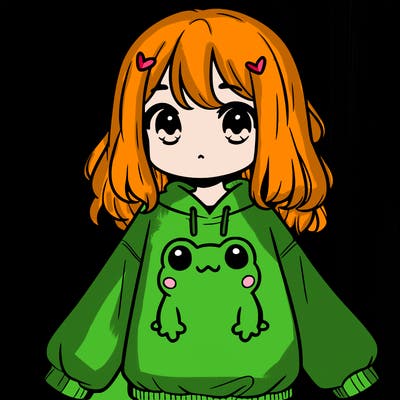 girl wearing frogging sweatshirt