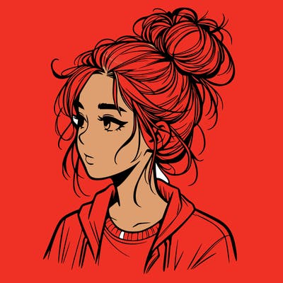 realistic teenage girl with a messy bun