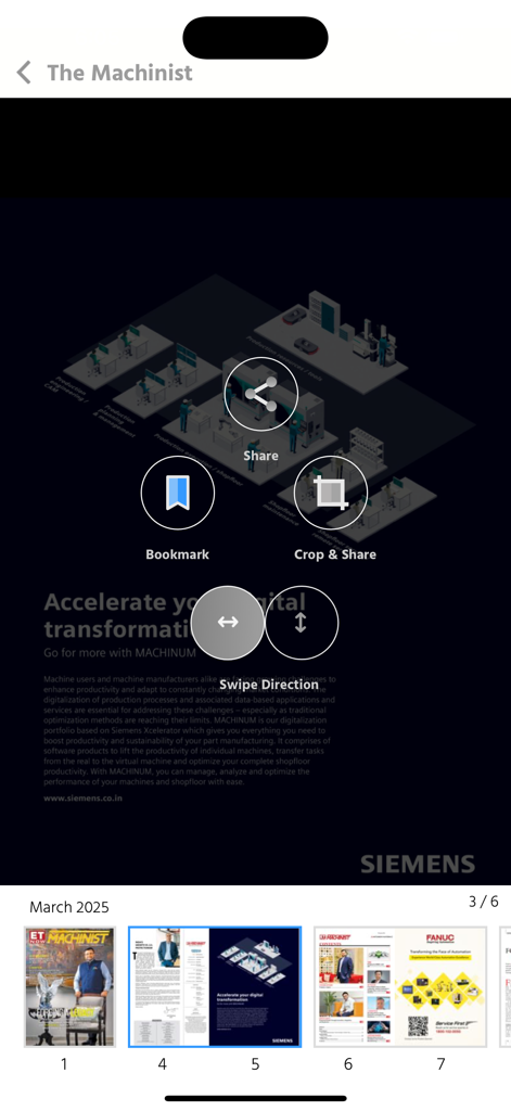The Machinist - Digital interface of The Machinist app showing a feature article on manufacturing transformation and reading tools