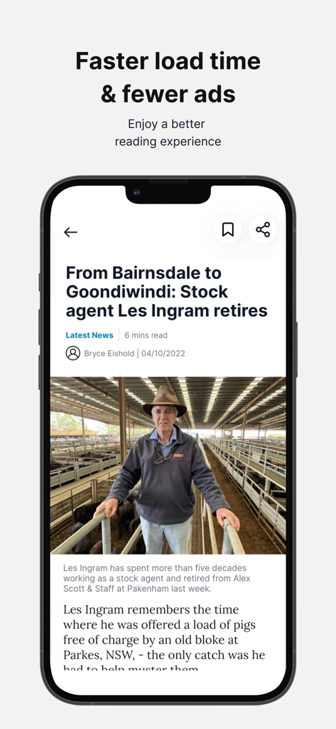 Stock & Land: News & Livestock - Smartphone screen displaying a livestock industry news article on the Stock and Land app.