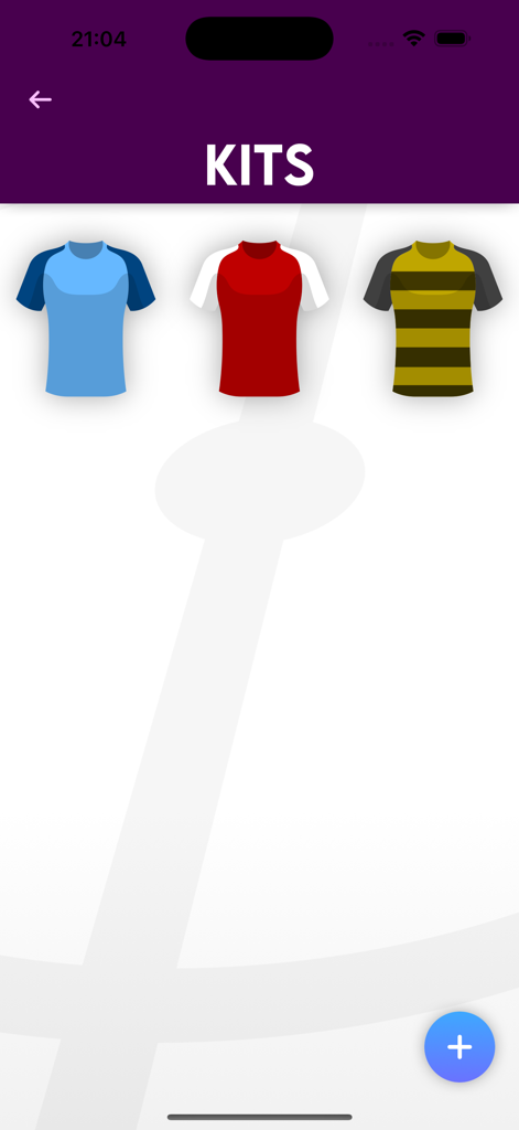 Football Lineup Manager - Écran montrant différentes options de maillots de football pour la personnalisation de l'équipe