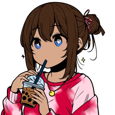 manga character drinking boba