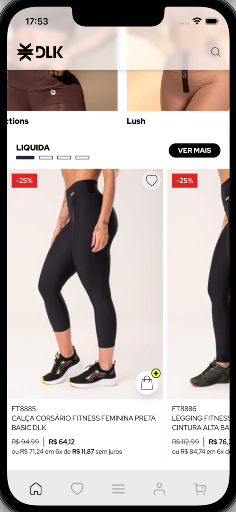 DLK Modas Oficial - DLK Modas app screen displaying women fitness leggings and athletic wear sale