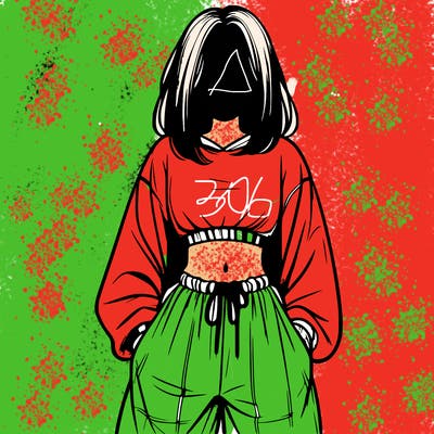 realistic girl faceless with baggy pants and a crop top