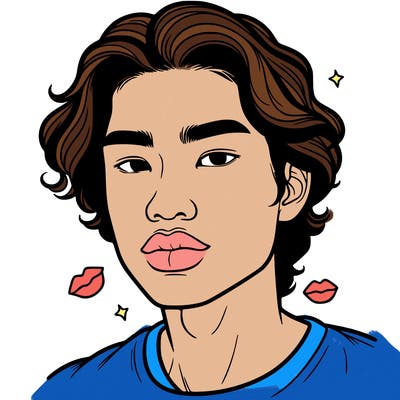 asian guy with wavy hair and full lips