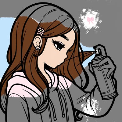 a realistic girl spray painting