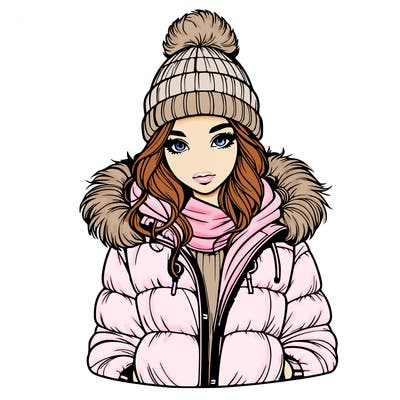 realistic girl with beanie and puff jacket