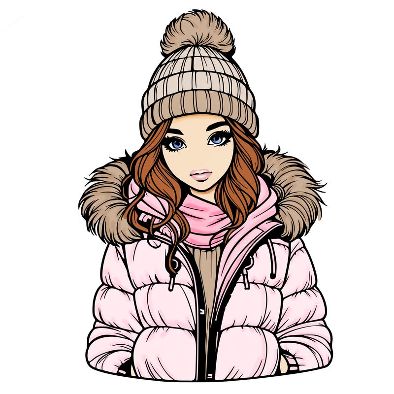 realistic girl with beanie and puff jacket