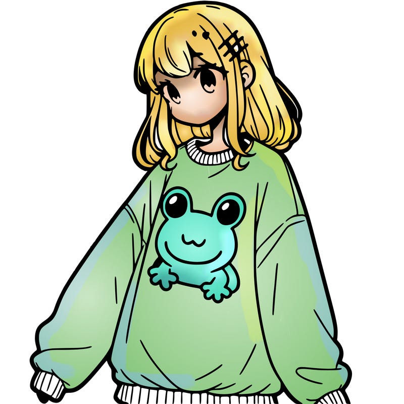 girl wearing frogging sweatshirt