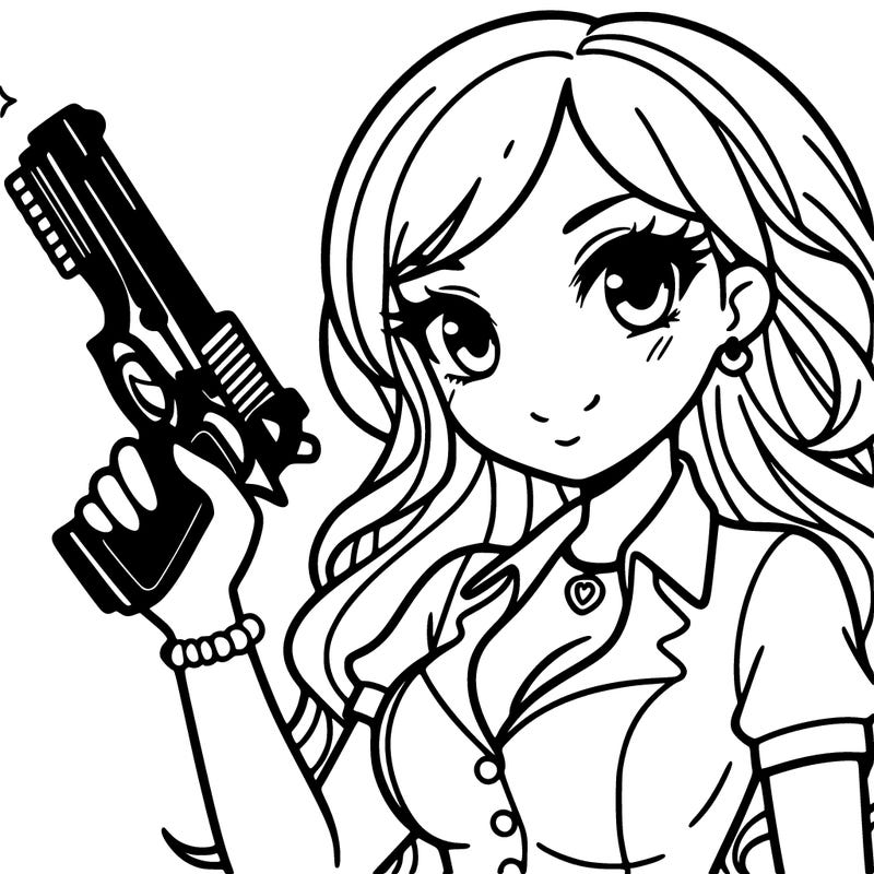 a pretty girl  with a  gun