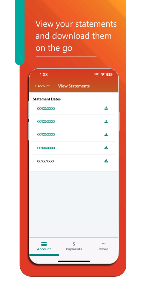 Blaze Mastercard Mobile - Mobile app screen showing Blaze Mastercard statement history and download options