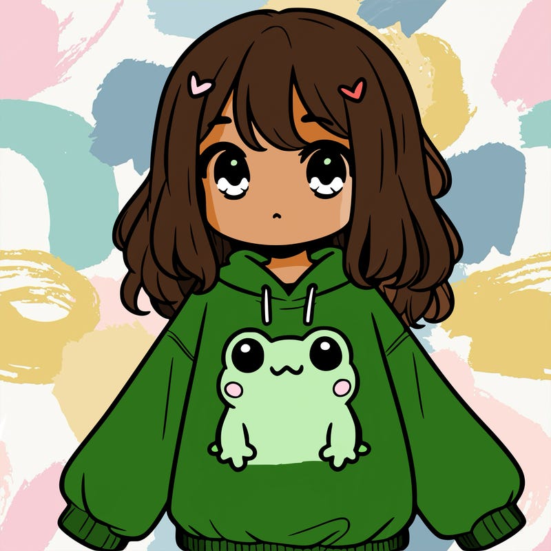girl wearing frogging sweatshirt