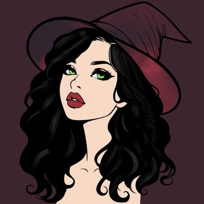 realistic witch girl with wavy hair and lips