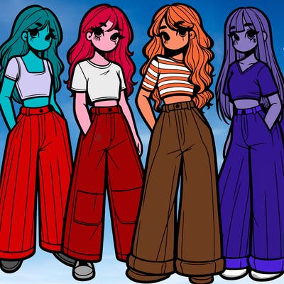 girls with wide pants and a croc top