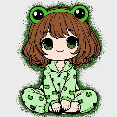 cute realistic girl wearing froggy pajamas