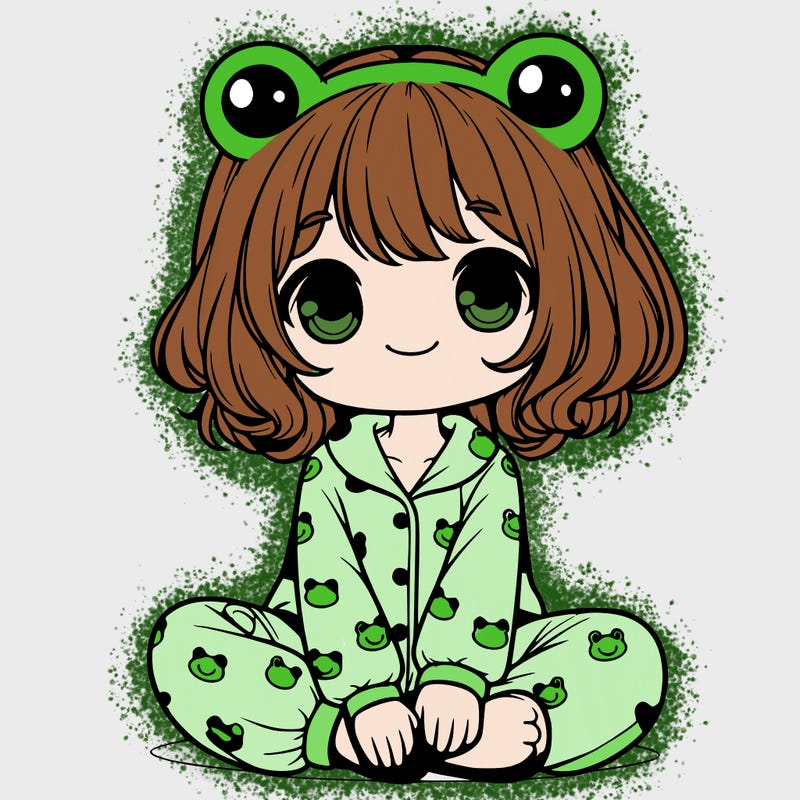 cute realistic girl wearing froggy pajamas