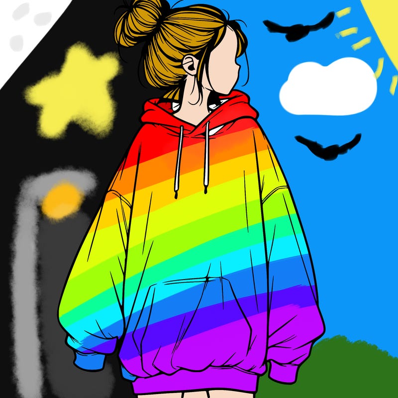 realistic girl with a oversized sweatshirt on and a bun