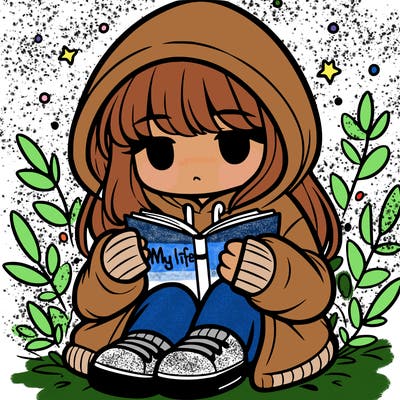 girl in oversized hoodie reading a book