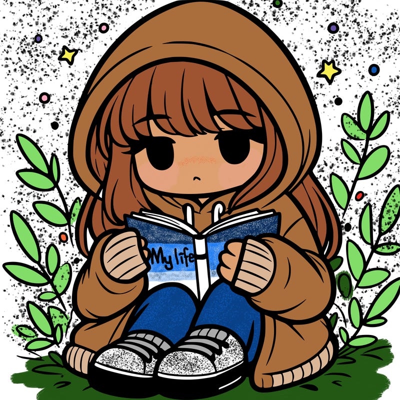 girl in oversized hoodie reading a book