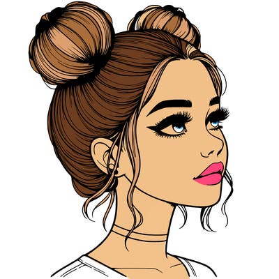 realistic girl with buns on the top of her head