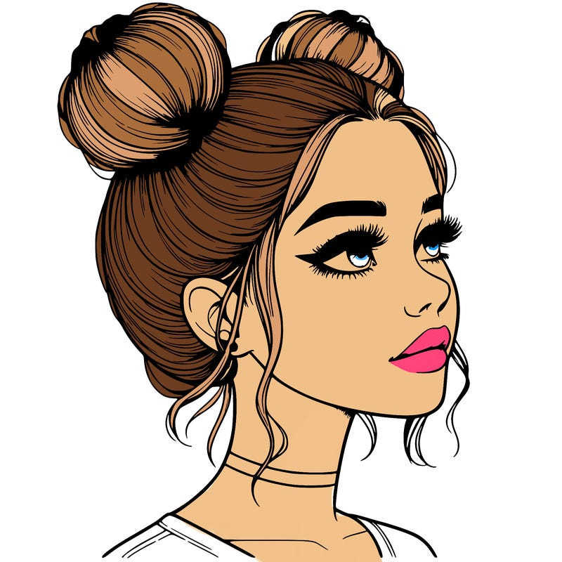 realistic girl with buns on the top of her head