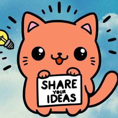 a cute cat saying share your ideas