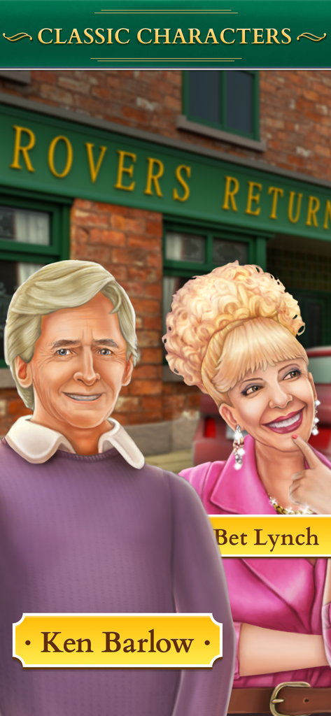 Ken Barlow y Bet Lynch frente al Rovers Return Inn